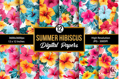 Summer Hibiscus Flowers Seamless Patterns