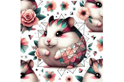 cute hamster with painted flowe