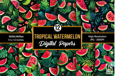 Watercolor Tropical Watermelon Digital Papers