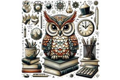 owl bird with school books