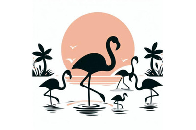 Cartoon Flat Cute Flamingo Bird