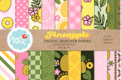 Pineapple Colorful Digital Papers, Fruit Pattern Bundle, Summer Aesthe