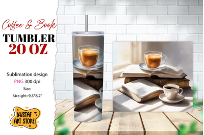 Coffee tumbler wrap. Coffee and book sublimation design