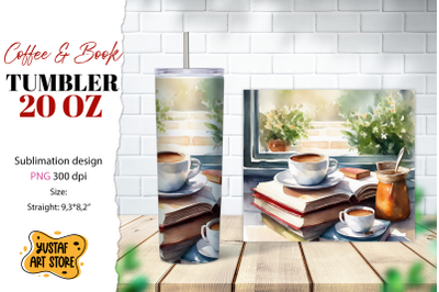 Coffee tumbler wrap. Coffee and book sublimation design