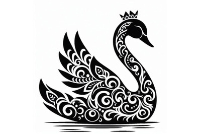 Black And White Swan With Carved