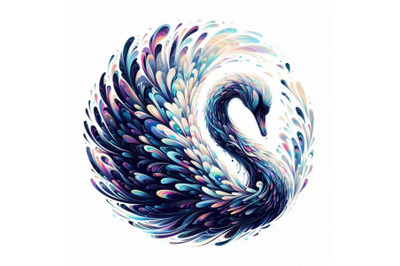 Abstract swan art. Iridescent plumage bird