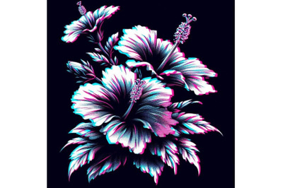 hibiscus in Glitch Art Style on Dark Backgr