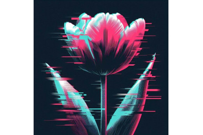 tulip in Glitch Art Style on Dark Background