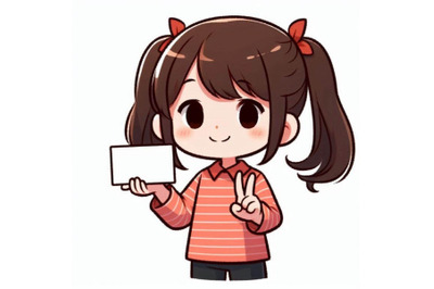 Cartoon kid holding a blank business card