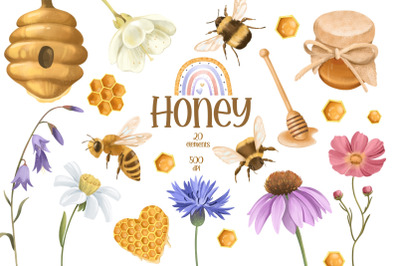 Honey Clipart, Honey Bee PNG, Honey Jar, Scrapbooking