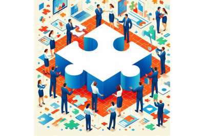 Business People Holding the big jigsaw pu