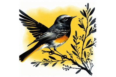 American Redstart bird watercolo