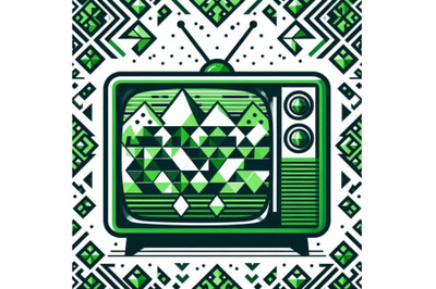 Green sihouette of retro tv on white