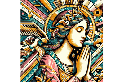 Woman prayer joy religion pop art retro