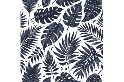 Tropical leaves hand drawn seamless patte