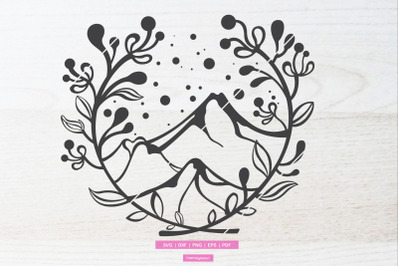 Mountain Camping Adventure Svg, Wreath Logo