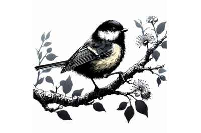 Hand Painted   Tit Bird on the Branch