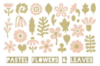 Pastel Flowers &amp;amp; Leaves PNG Clipart