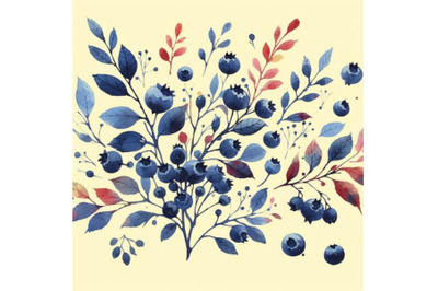 watercolor Blueberries white bac