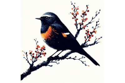 American Redstart bird  painting white bac