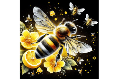 Honey bee flying with joy