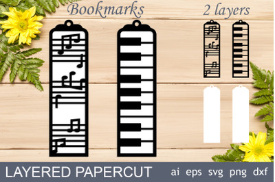 Music bookmarks svg, Layered bookmark with piano