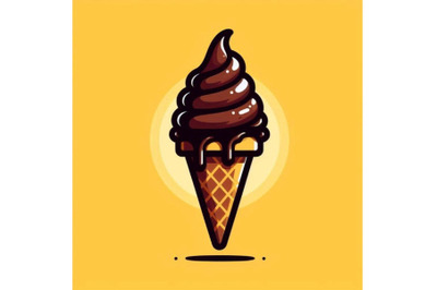 Chocolate Ice cream cone on a w