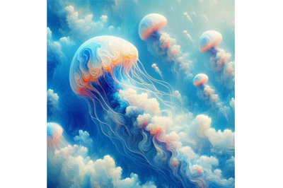 01 Fantasy jellyfish against blue sky