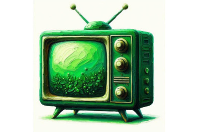 01 Green sihouette of retro tv on white