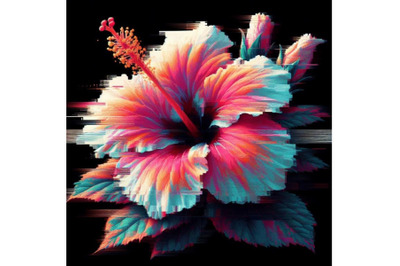 01 hibiscus in Glitch Art Style on Dark Backgr