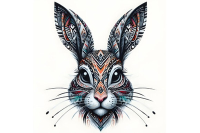 01 Animal tribal face bunny white background3953