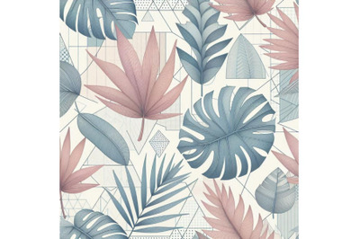 Tropical leaves hand drawn seamless patte