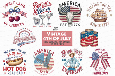 Vintage Patriotic 4th Of July PNG Bundle