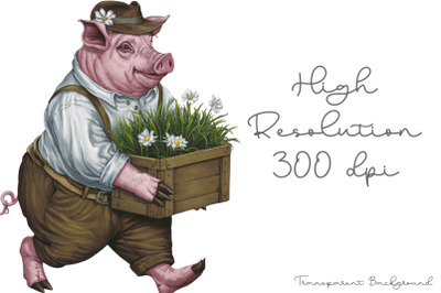 Cute Animal Gardener Water Color PNG