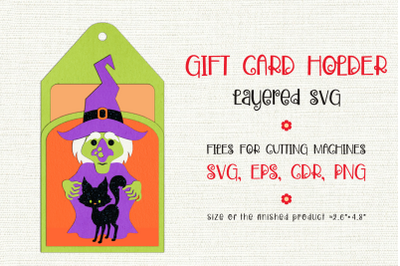 Witch and Cat | Halloween Gift Card Holder | Paper Craft Template