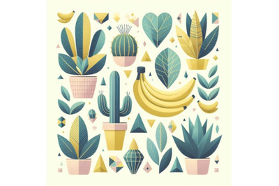 Cute tropcal set with bananas&2C; cacti and le