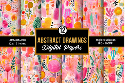 Abstract Watercolor Summer Drawings Seamless Patterns