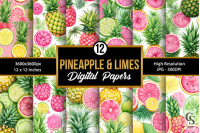 Watercolor Pineapple &amp; Lemon&#039;s Seamless Patterns