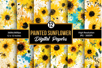 Summer Yellow Painted Sunflowers Digital Papers