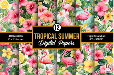 Summer Tropical Flowers Digital Papers