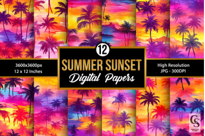 Summer Tropical Sunset Seamless Patterns