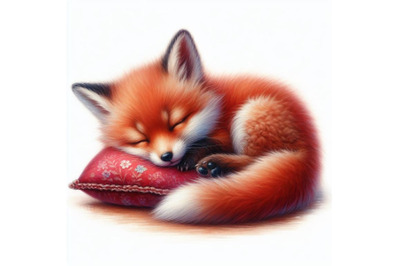 a cute sleeping red fox cub with a pillow