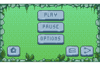 Pixel game menu. Retro video game buttons, 8 bit game asset, UI interf