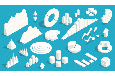 Isometric infographic elements. Business data report charts and graphs