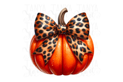 Pumpkin with a Leopard Bow, Sublimation Designs