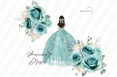 Mint Green Princess Dresses Clipart&2C; Mint Green Flowers