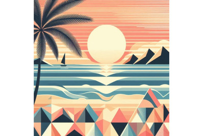 Summer sunset beach. Beach vector.Tr