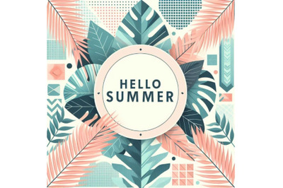 Hello summer. Tropical leaves frame. Ve