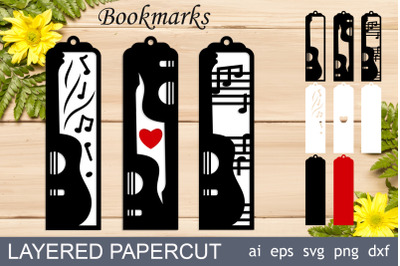 Guitar layered bookmarks, Music papercut svg