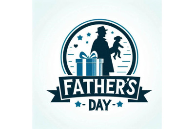 Happy Father`s day logo with Blue paper gift